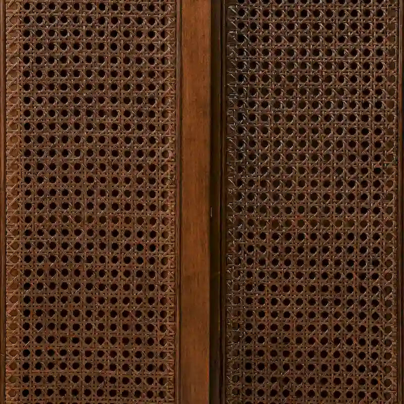 Credenza in rattan moderna di metà secolo, con ripiano regolabile, piedini in legno massello e ante in rattan