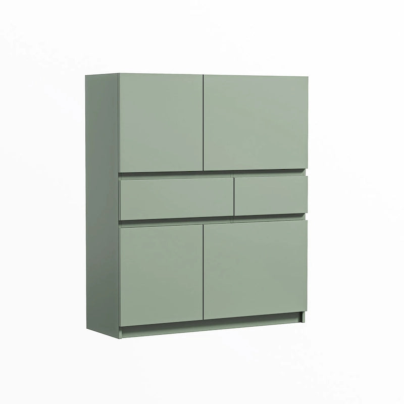 Mobile contenitore in legno verde con 4 ante e 2 cassetti