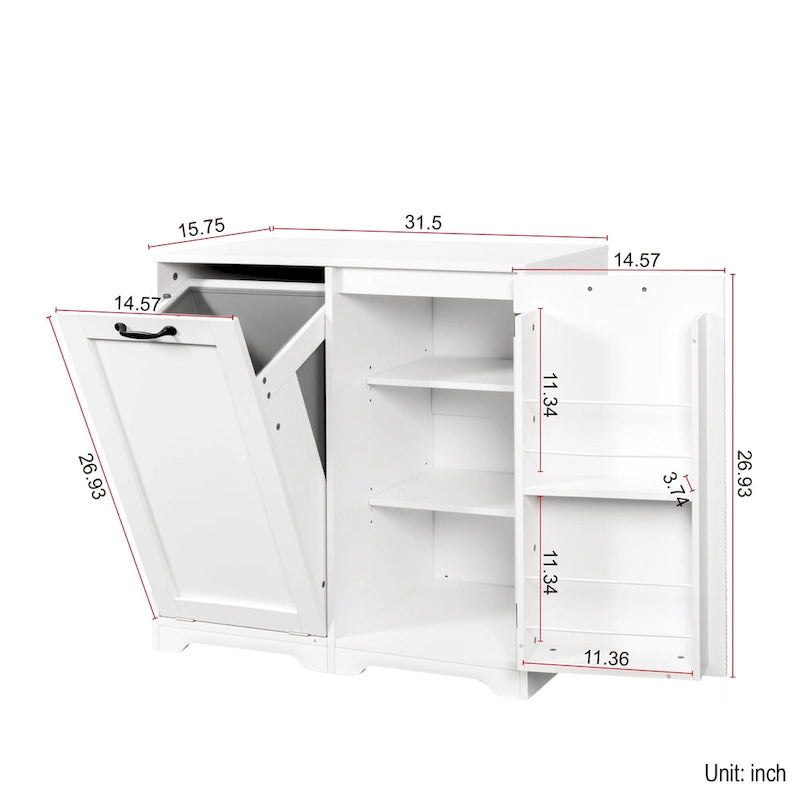 Mobiletto da bagno autoportante con cesto portabiancheria a ribalta e ripiano regolabile, design con mensole sulla porta