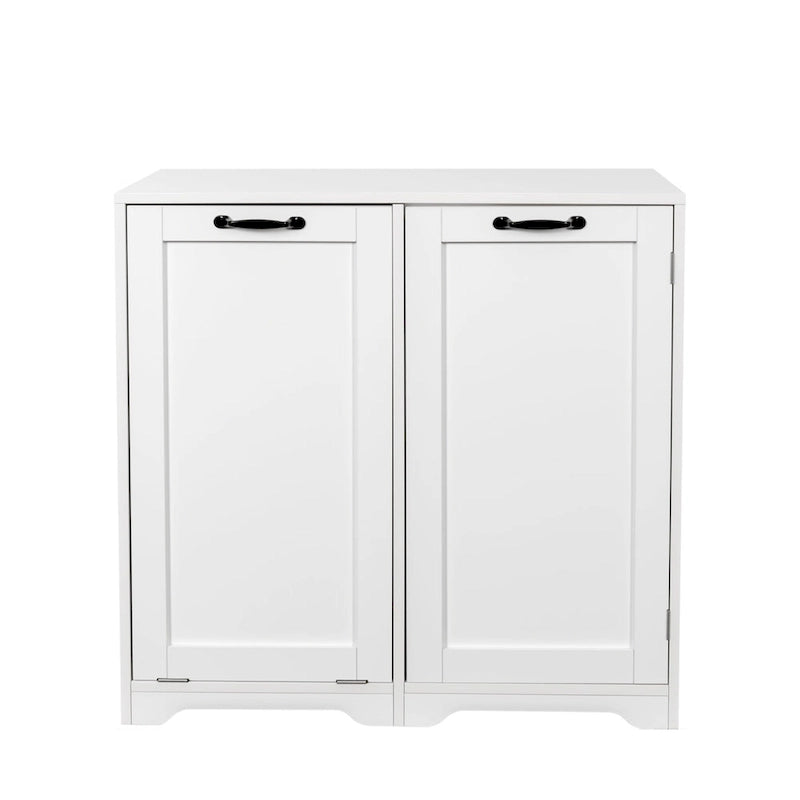 Mobiletto da bagno autoportante con cesto portabiancheria a ribalta e ripiano regolabile, design con mensole sulla porta