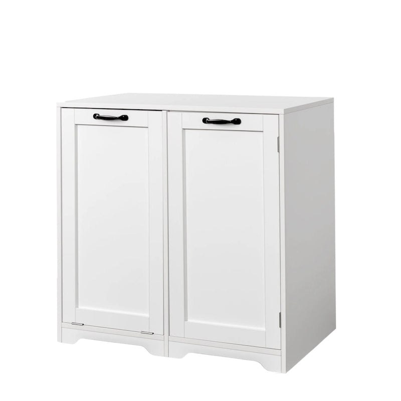 Mobiletto da bagno autoportante con cesto portabiancheria a ribalta e ripiano regolabile, design con mensole sulla porta