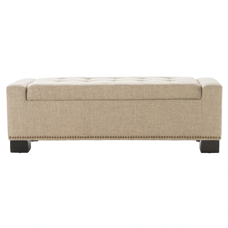 Storage Ottoman Bench, Nailhead Trim, Wheat Fabric, 51 Inch