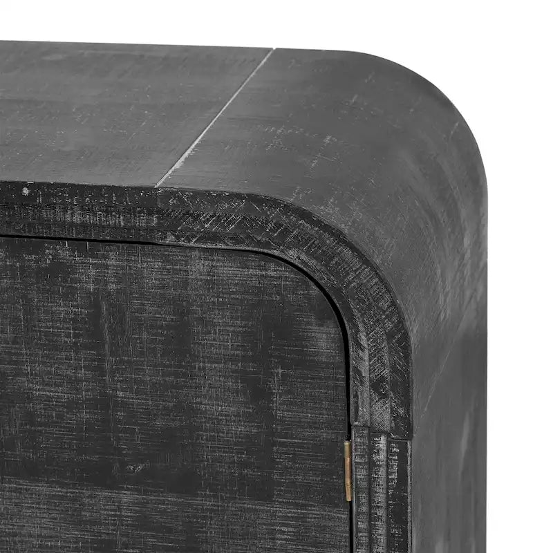 Mobiletto contenitore in legno con 4 ante, credenza curva con maniglie dorate, divisori regolabili