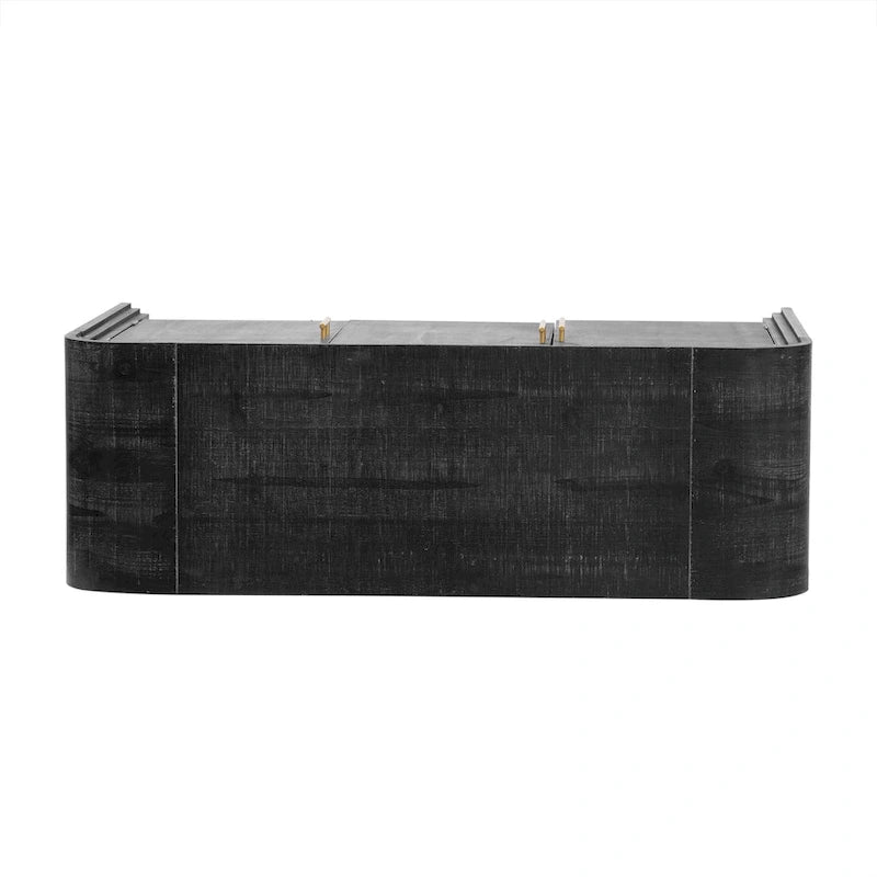 Mobiletto contenitore in legno con 4 ante, credenza curva con maniglie dorate, divisori regolabili