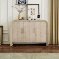 Mobiletto contenitore in legno con 4 ante, credenza curva con maniglie dorate, divisori regolabili