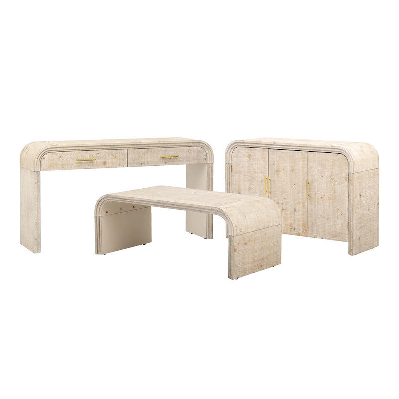 Mobiletto contenitore in legno con 4 ante, credenza curva con maniglie dorate, divisori regolabili