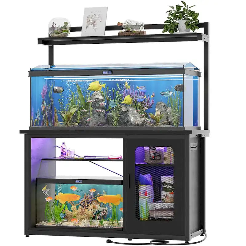 Supporto robusto per acquario con mobile reversibile, supporto per acquario da 55-75 galloni con prese di corrente e luce LED