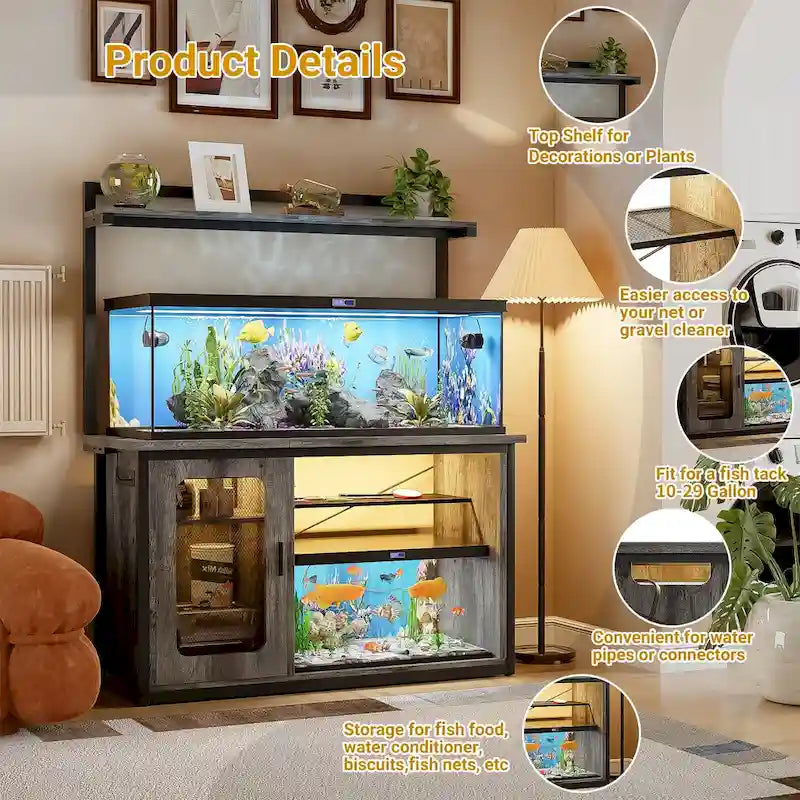 Supporto robusto per acquario con mobile reversibile, supporto per acquario da 55-75 galloni con prese di corrente e luce LED
