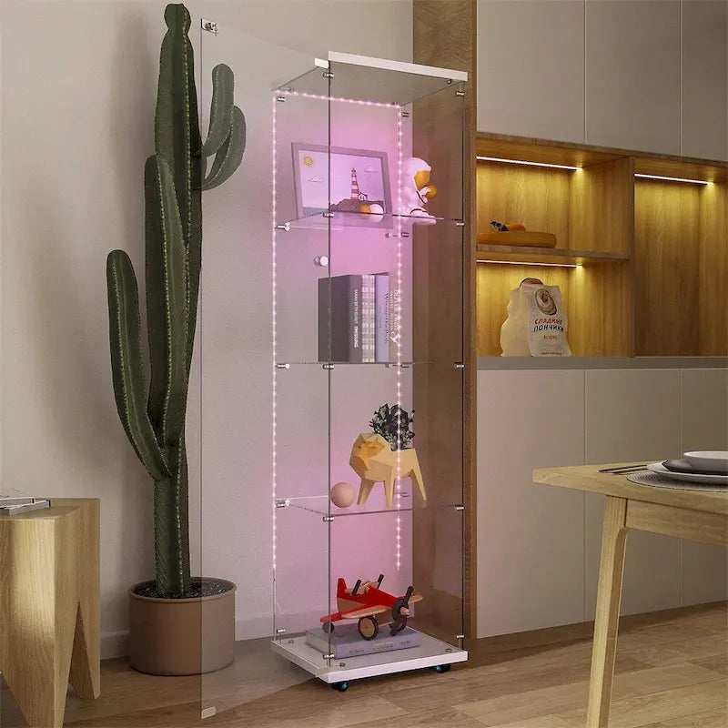Vetrina in vetro temperato, mobile contenitore, schedario, con LED