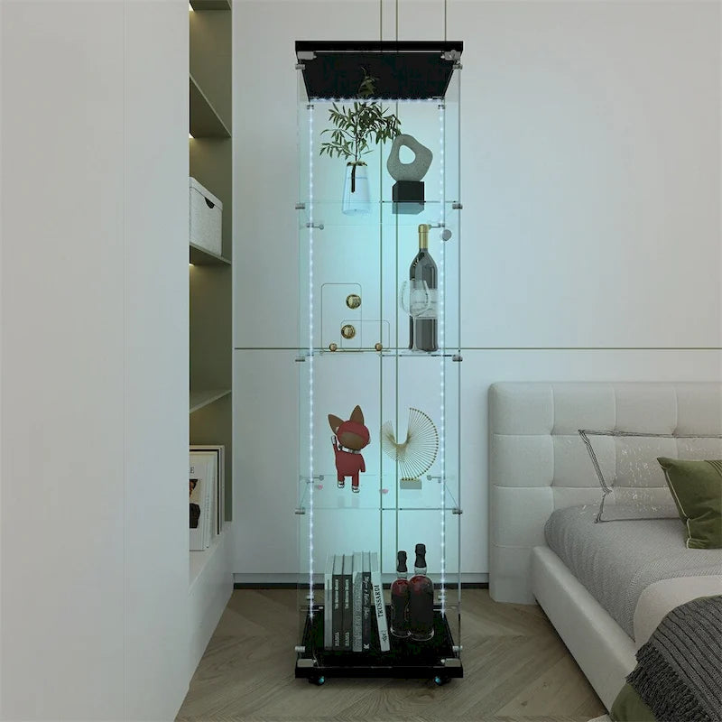 Vetrina in vetro temperato, mobile contenitore, schedario, con LED