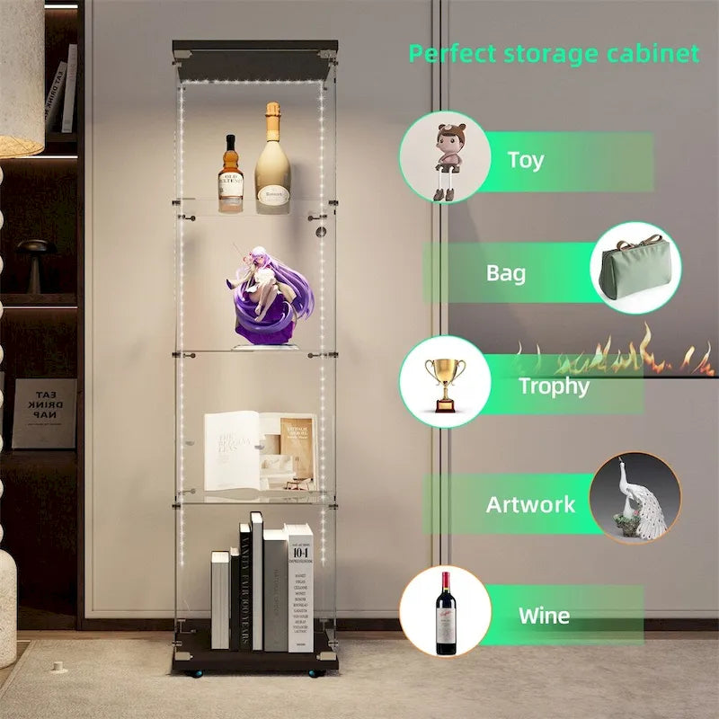 Vetrina in vetro temperato, mobile contenitore, schedario, con LED