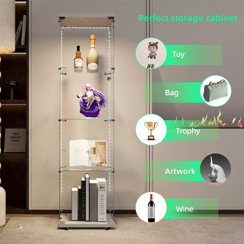 Vetrina in vetro temperato, mobile contenitore, schedario, con LED