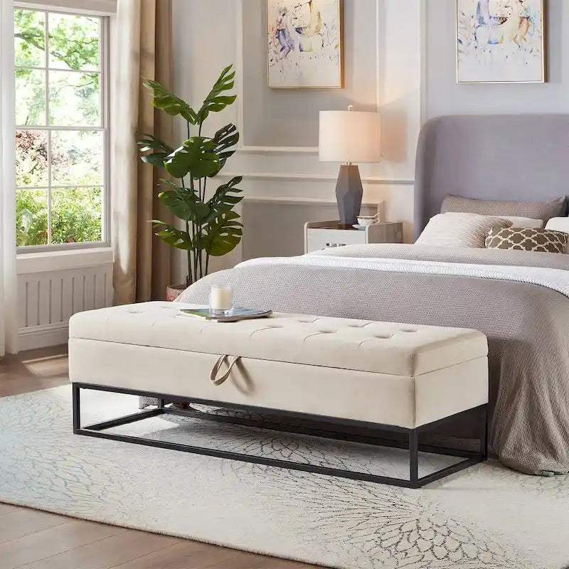 Metal Base Bed Bench with Storage