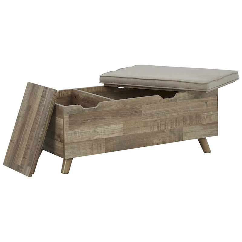 Beżowo-brązowa ławka ze schowkiem - 38W x 18D x 16H