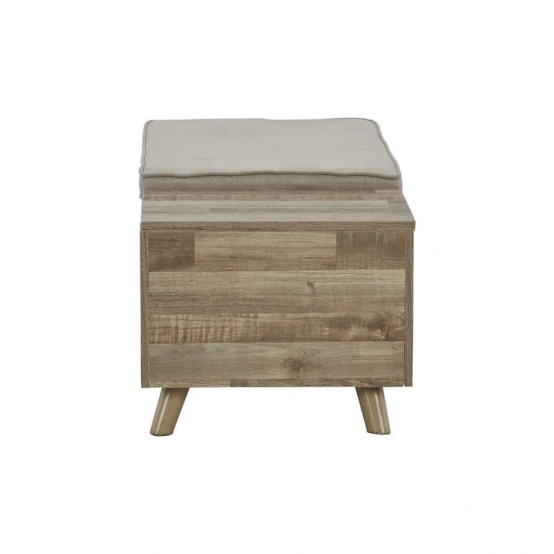 Beżowo-brązowa ławka ze schowkiem - 38W x 18D x 16H