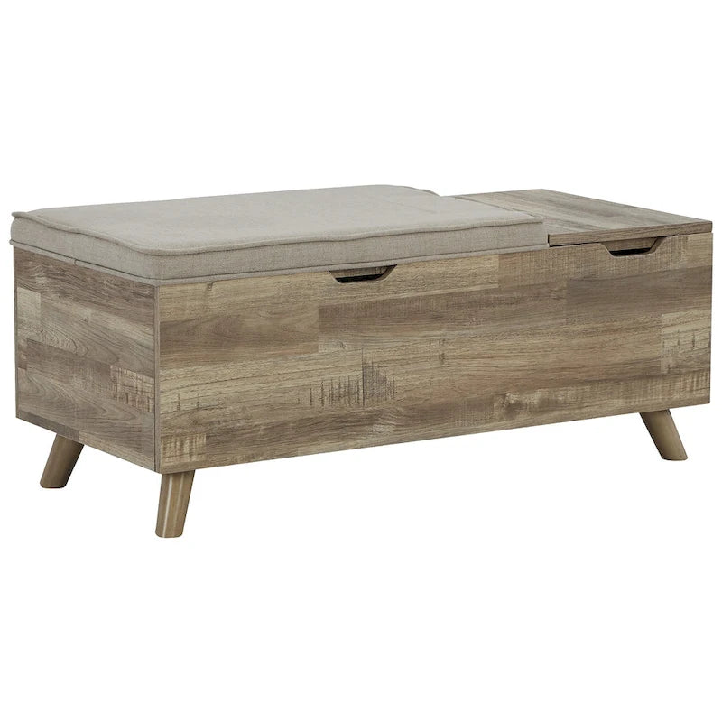 Beżowo-brązowa ławka ze schowkiem - 38W x 18D x 16H