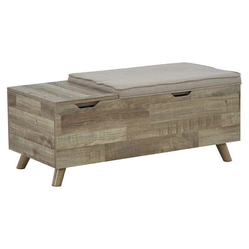 Beżowo-brązowa ławka ze schowkiem - 38W x 18D x 16H