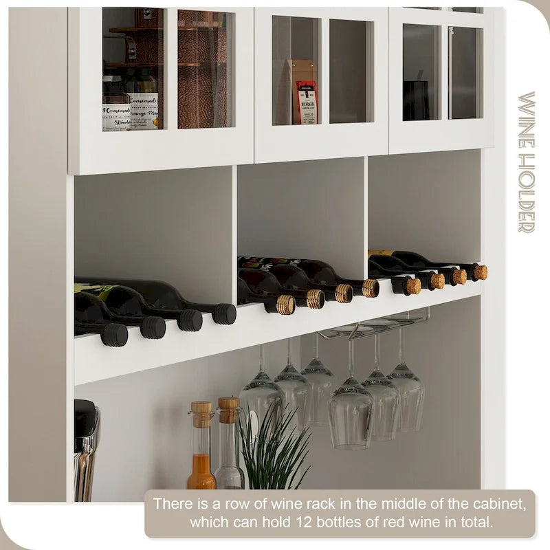 Credenza dispensa da 78.9, bianca, con portabicchieri da vino, cassetto e alzata