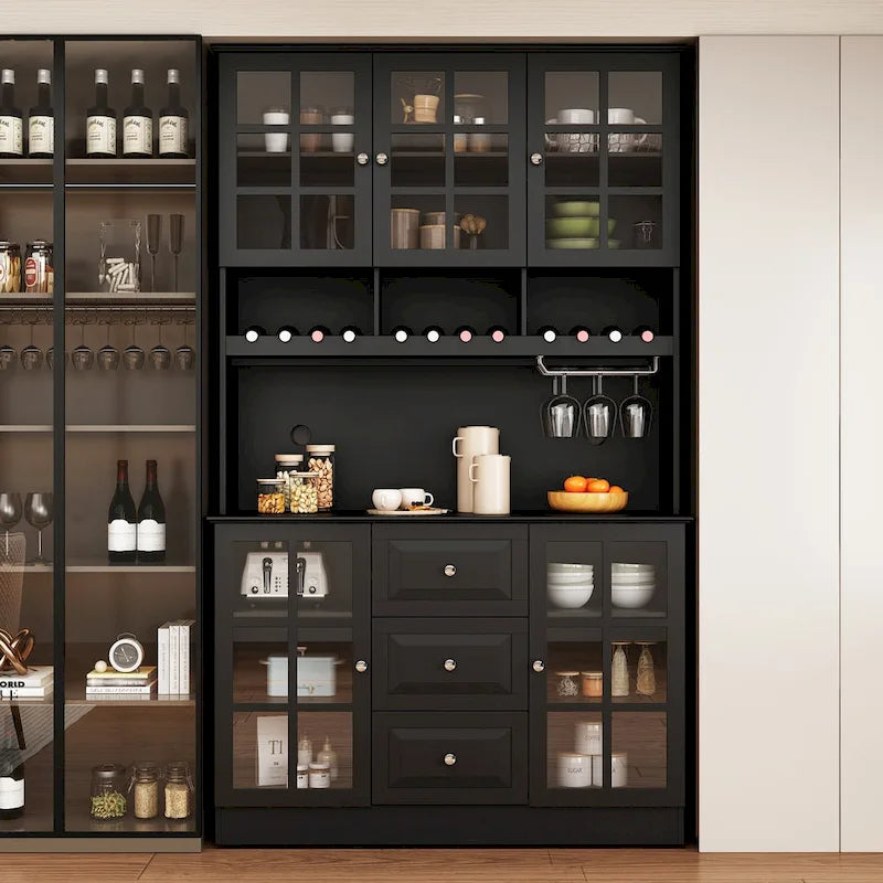 Credenza dispensa da 78.9, bianca, con portabicchieri da vino, cassetto e alzata