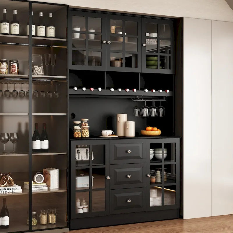 Credenza dispensa da 78.9, bianca, con portabicchieri da vino, cassetto e alzata