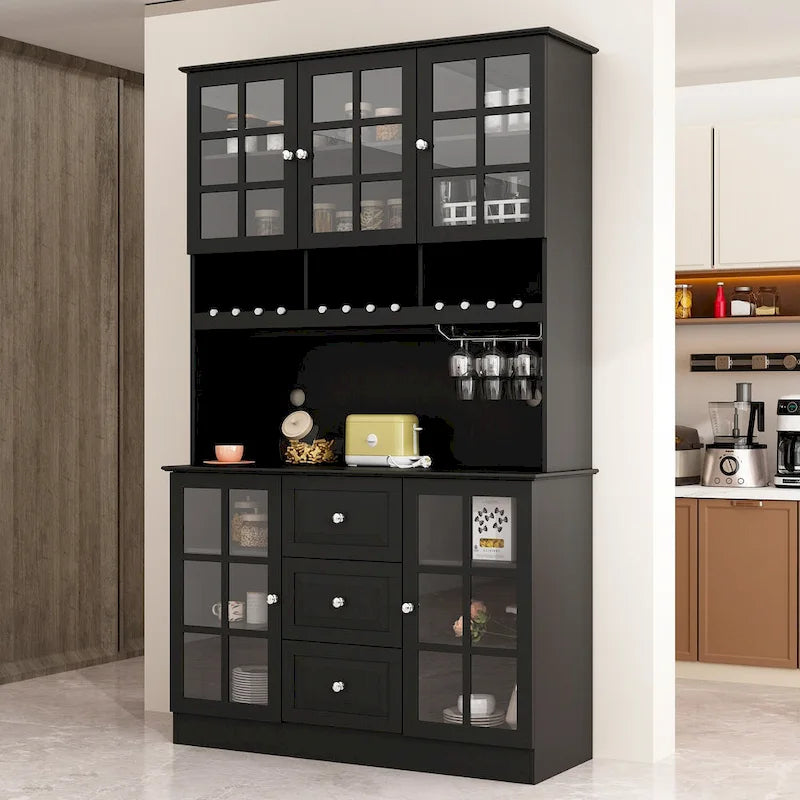 Credenza dispensa da 78.9, bianca, con portabicchieri da vino, cassetto e alzata