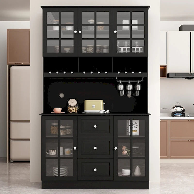 Credenza dispensa da 78.9, bianca, con portabicchieri da vino, cassetto e alzata