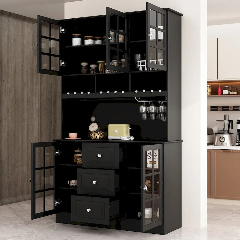 Credenza dispensa da 78.9, bianca, con portabicchieri da vino, cassetto e alzata