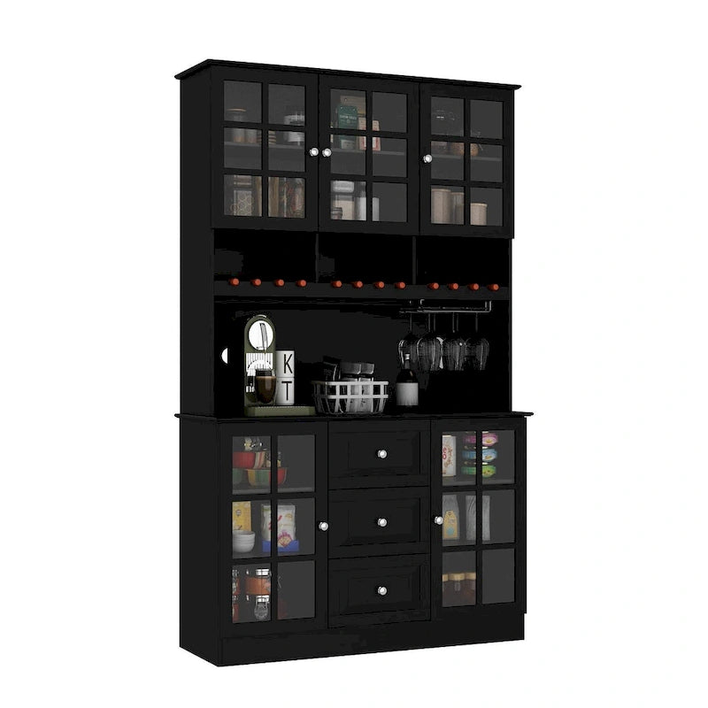 Credenza dispensa da 78.9, bianca, con portabicchieri da vino, cassetto e alzata