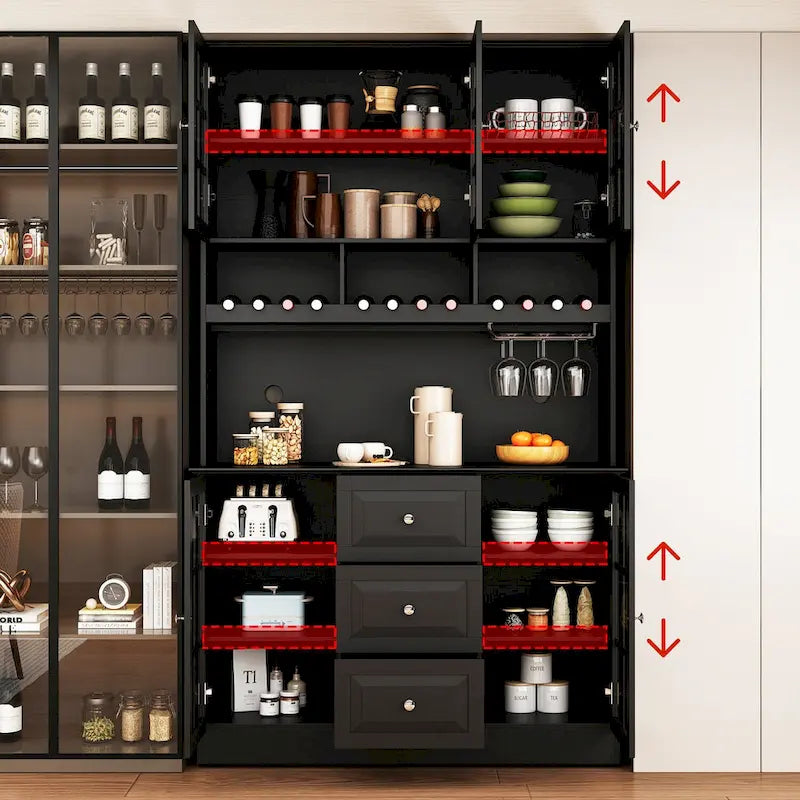 Credenza dispensa da 78.9, bianca, con portabicchieri da vino, cassetto e alzata