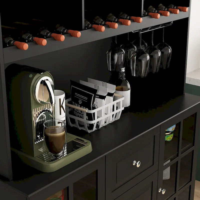 Credenza dispensa da 78.9, bianca, con portabicchieri da vino, cassetto e alzata
