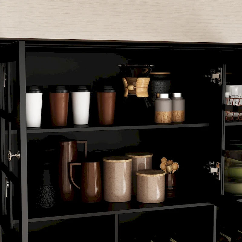 Credenza dispensa da 78.9, bianca, con portabicchieri da vino, cassetto e alzata