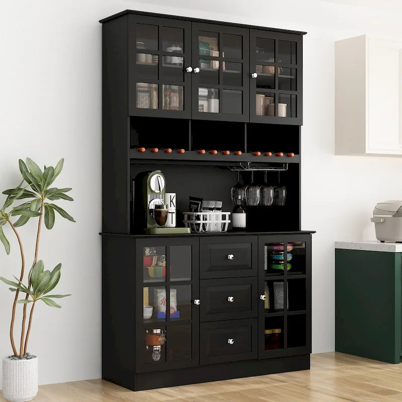 Credenza dispensa da 78.9, bianca, con portabicchieri da vino, cassetto e alzata