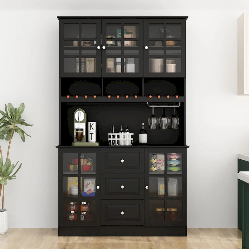 Credenza dispensa da 78.9, bianca, con portabicchieri da vino, cassetto e alzata