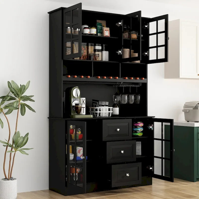 Credenza dispensa da 78.9, bianca, con portabicchieri da vino, cassetto e alzata