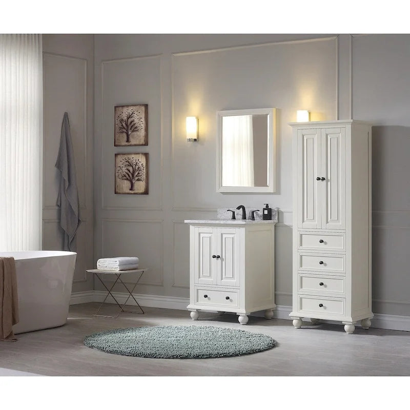 24-Inch French-Style Linen Storage Cabinet with White Finish – 24" W x 68" H