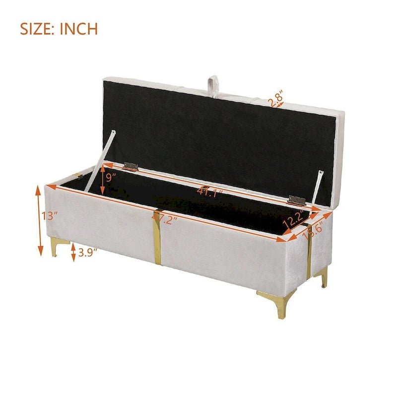 Panca contenitore imbottita in PU da 47.20 con gambe in metallo completamente assemblate