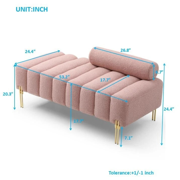 Panca da fondo letto moderna larga 53.2, divanetto a 2 posti rivestito in tessuto, pouf da ingresso