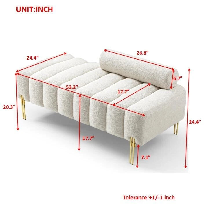 Panca da fondo letto moderna larga 53.2, divanetto a 2 posti rivestito in tessuto, pouf da ingresso