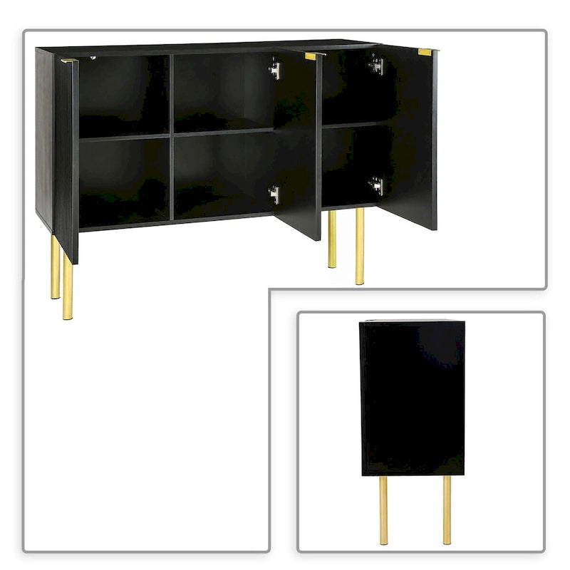 Credenza orizzontale moderna e minimalista con gambe e maniglie in metallo dorato