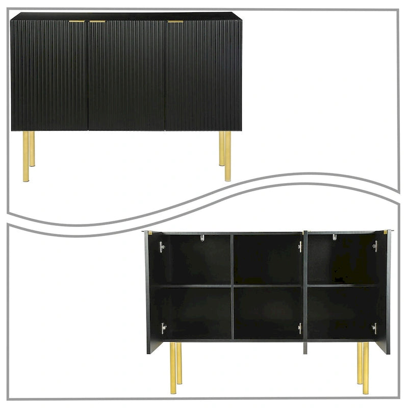 Credenza orizzontale moderna e minimalista con gambe e maniglie in metallo dorato