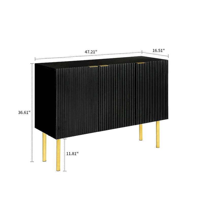 Credenza orizzontale moderna e minimalista con gambe e maniglie in metallo dorato