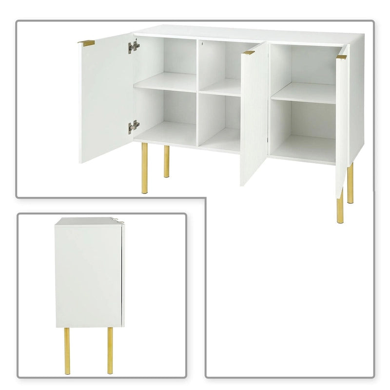Credenza orizzontale moderna e minimalista con gambe e maniglie in metallo dorato