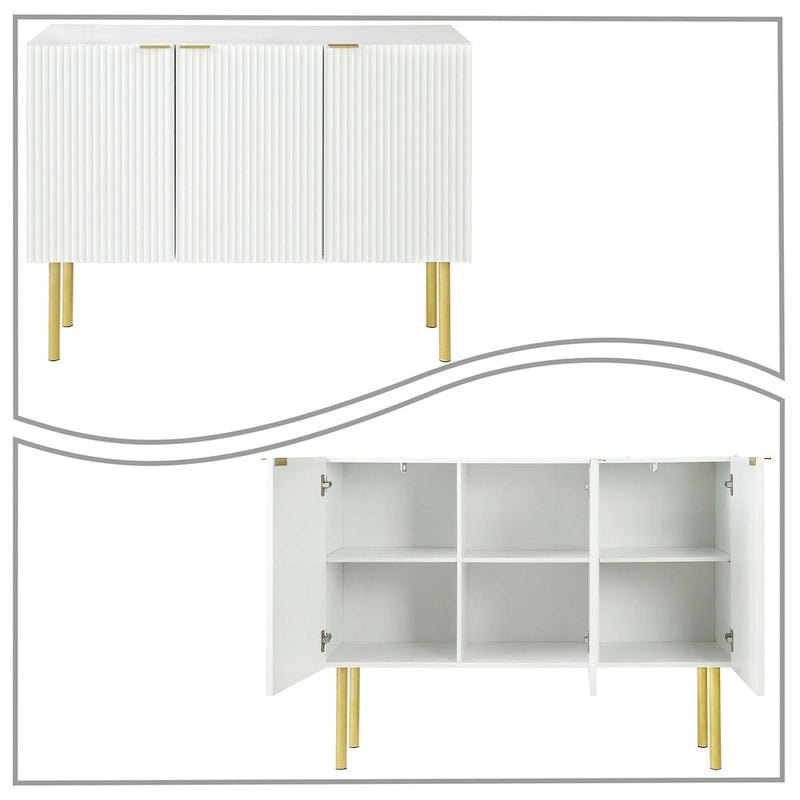Credenza orizzontale moderna e minimalista con gambe e maniglie in metallo dorato