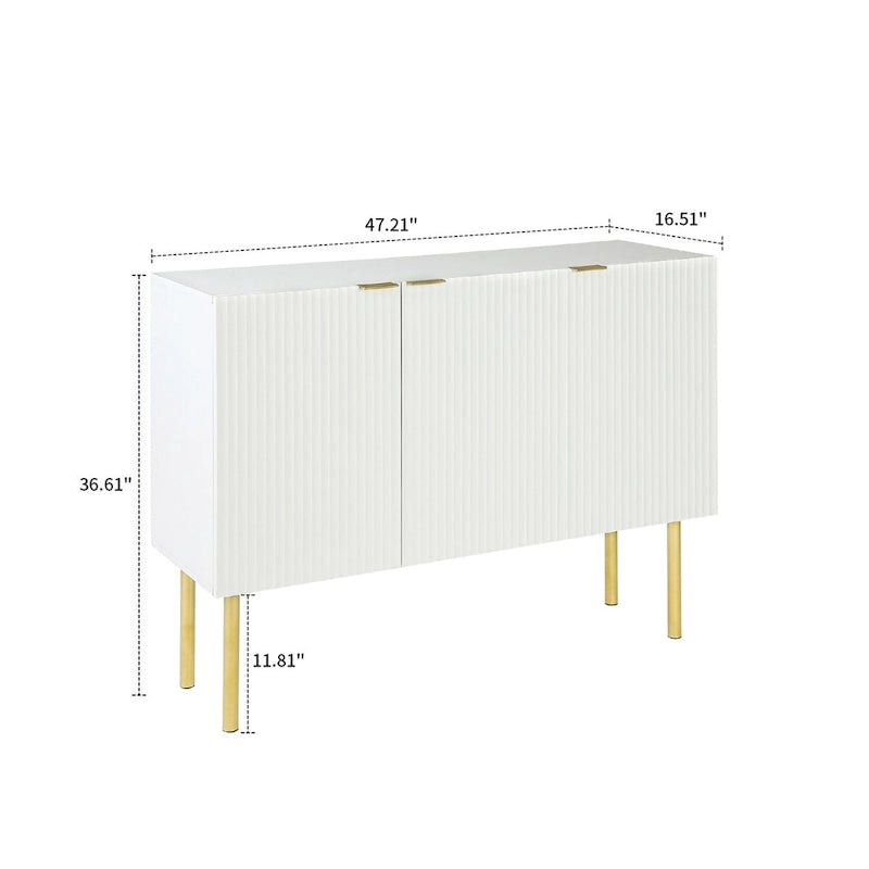 Credenza orizzontale moderna e minimalista con gambe e maniglie in metallo dorato