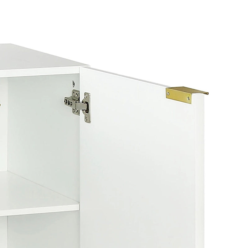 Credenza orizzontale moderna e minimalista con gambe e maniglie in metallo dorato