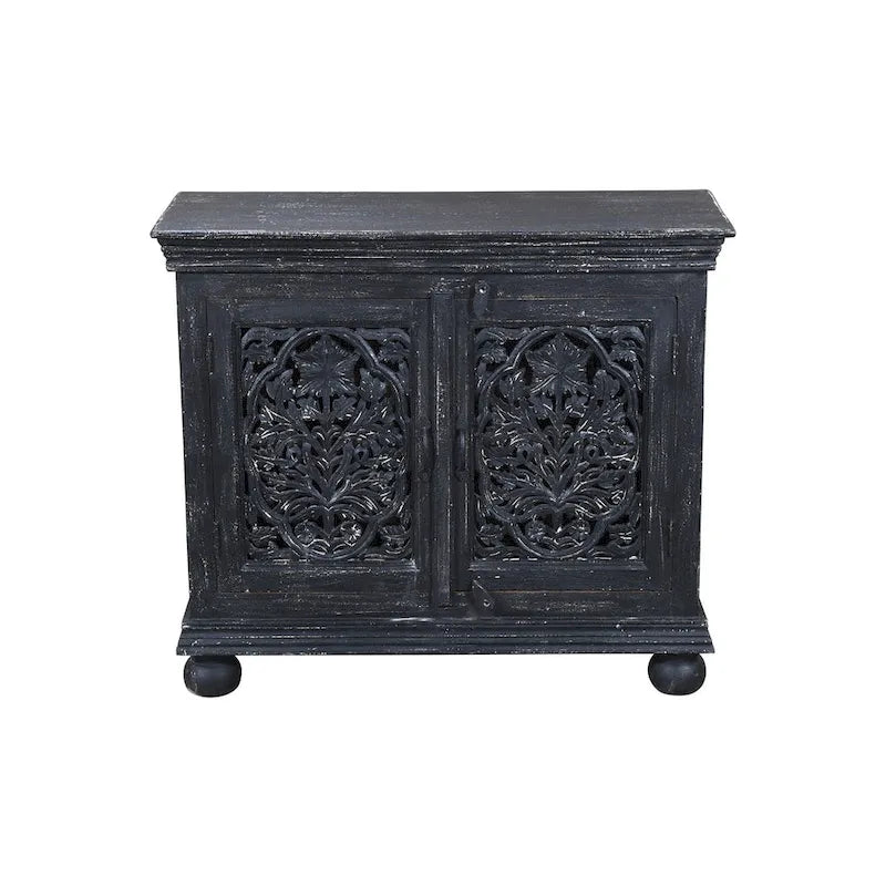 Black Hand carved 2 Door Accent Cabinet