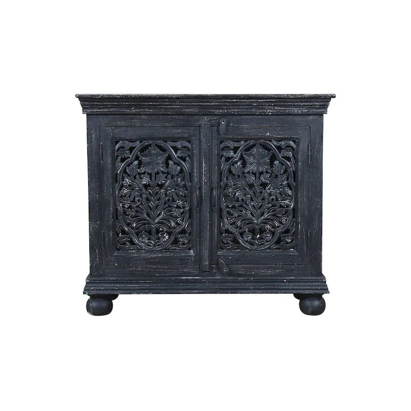 Black Hand carved 2 Door Accent Cabinet