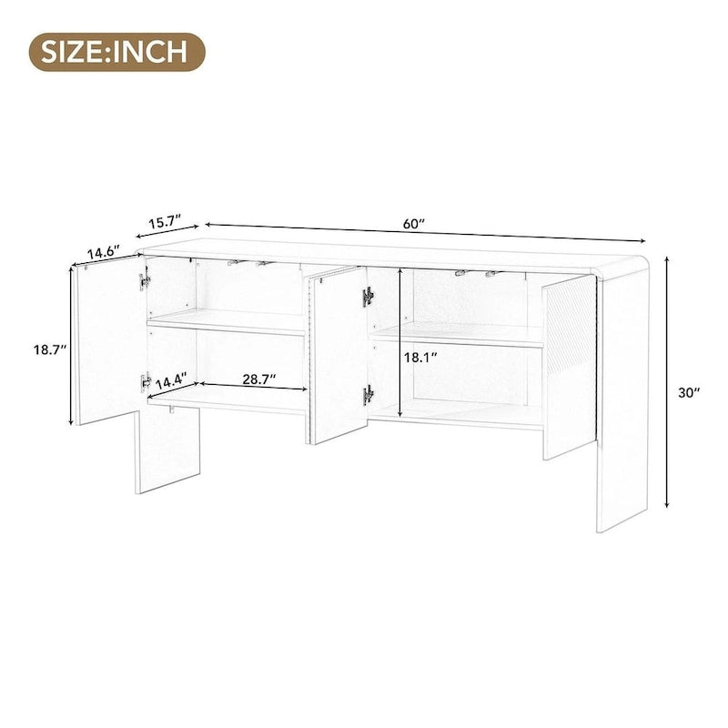 Ampio mobile contenitore da 60 in stile minimalista con 4 ante, buffet/credenza