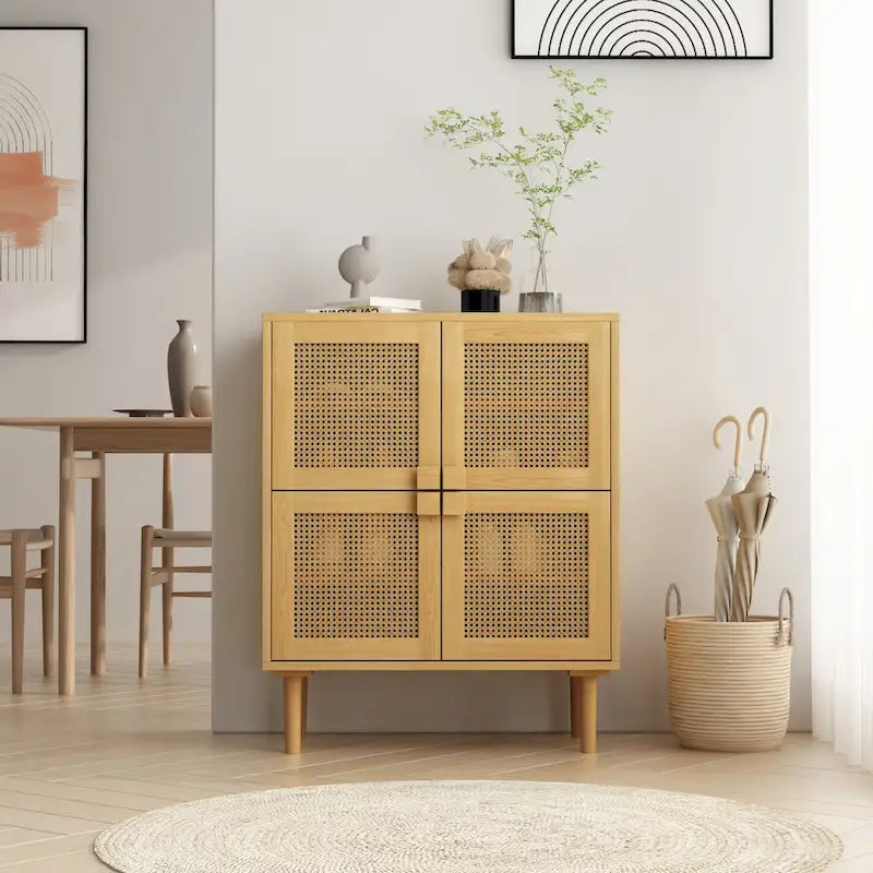 4-Doors Rattan Mesh Storage Cabinet