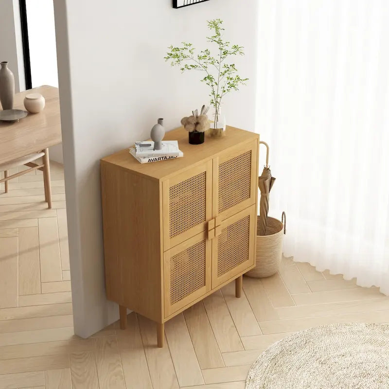 Mobile contenitore a 4 ante in rete di rattan